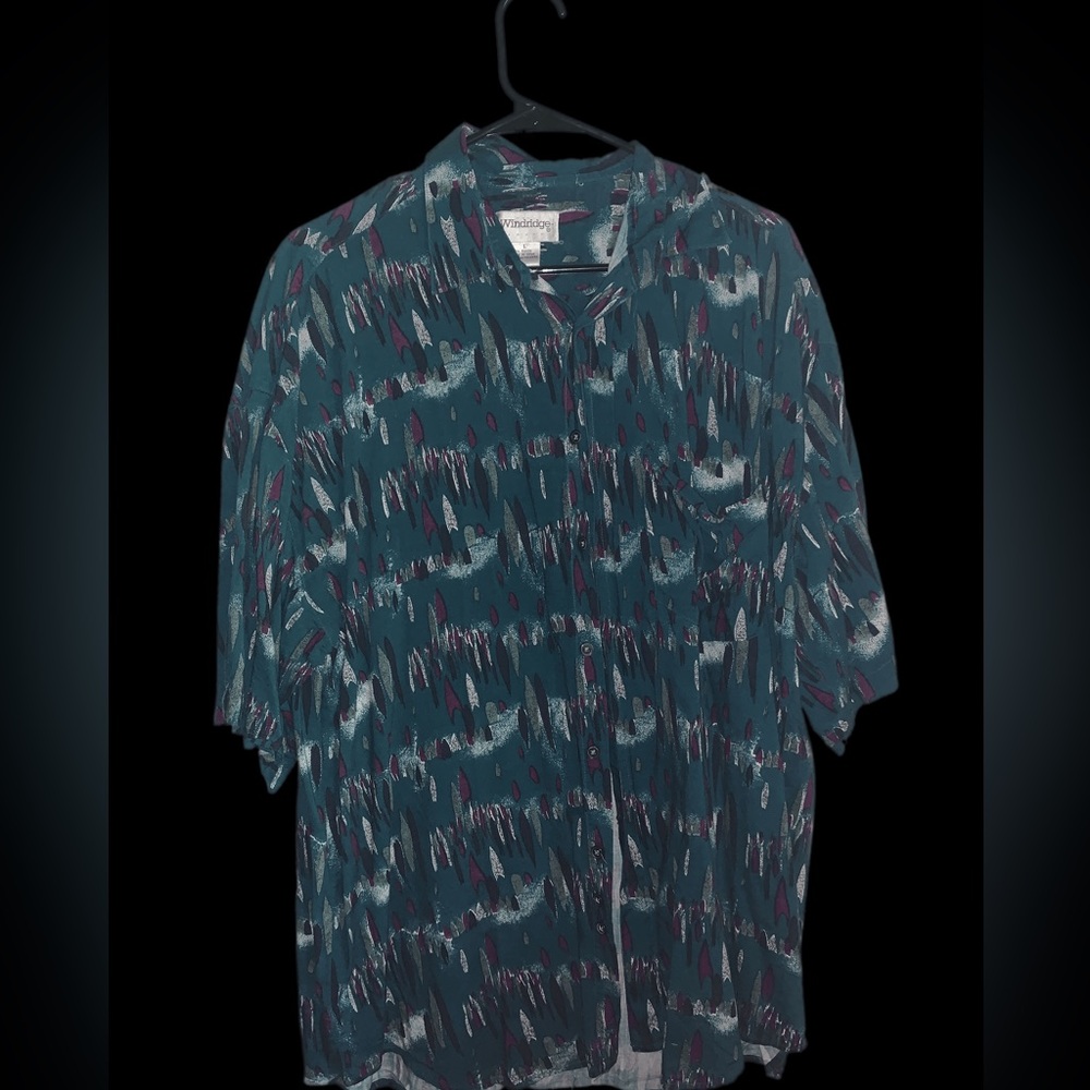 XL Blue silk button down shirt.